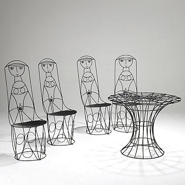 John Risley | Set of four enameled steel chairs and table | MutualArt