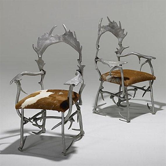 Pair of cast aluminum antler chairs by Arthur Court