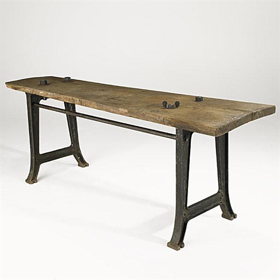 Reclaimed Wood Plank Console Table On, Industrial Slatted Wood Console Table