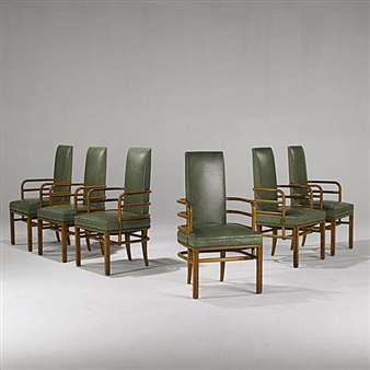 Set of six rare birch and original leatherette dining chairs - Kem Weber