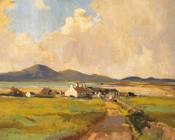 Artwork by Theodore James Gracey, ROW OF COTTAGES BY THE SEA, COUNTY DONEGAL, Made of oil on canvas laid on board