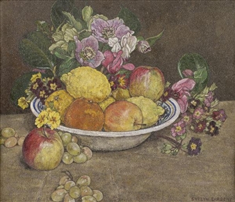 Still life of fruit and flowers - Evelyn Sargent