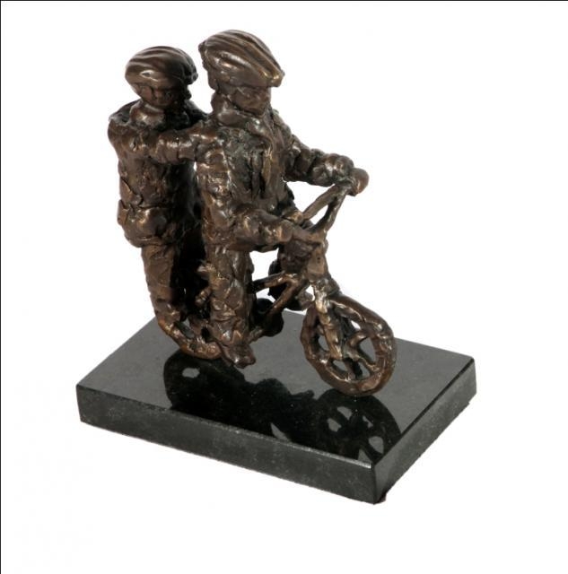 Artwork by David McGlynn, Bicycle Made for Two, Made of Bronze Sculpture on Plinth