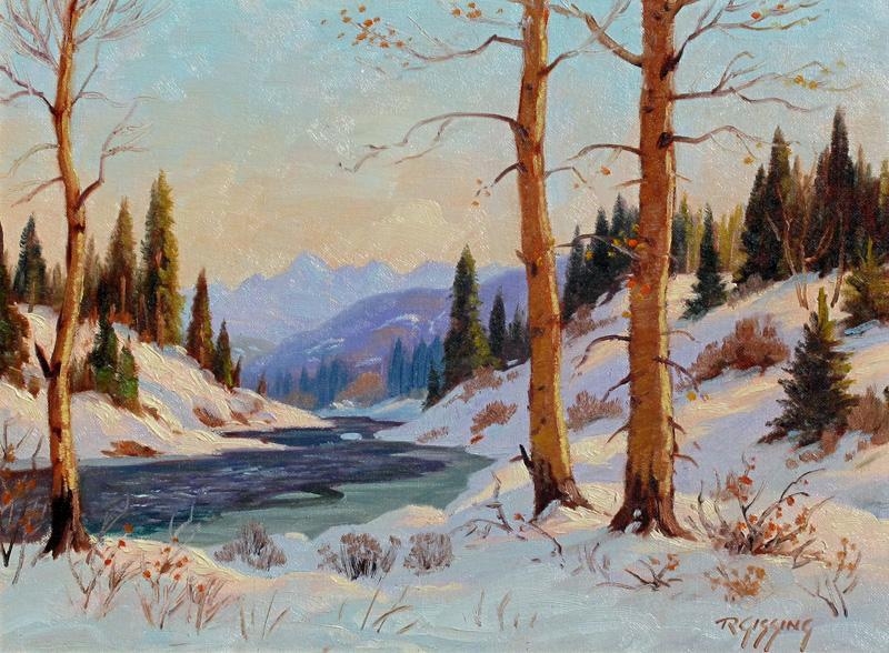 Artwork by Roland Gissing, WINTER ON SHEEP RIVER, Made of oil on board