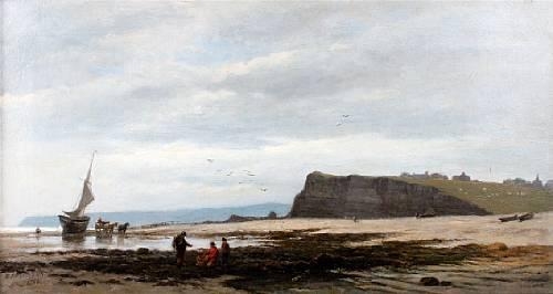 Artwork by Erskine Neimann, Gathering kelp on the shore, Made of Oil on canvas