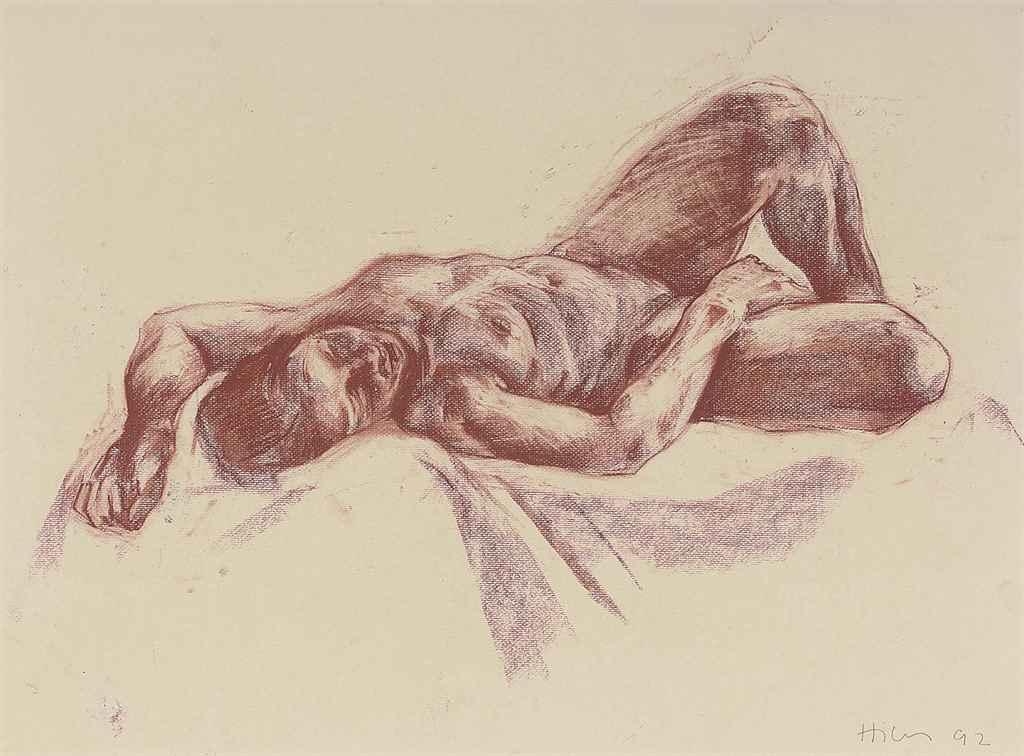 Artwork by Nicola Hicks, Nude study, Made of red chalk on paper