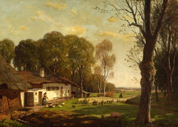 Landscape with a farm by Theodor Grätz