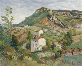 2 works: Landscape near Millau; View from St. Flour/Auvergne - G. A. van der Noordaa