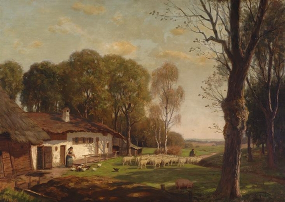 Landscape with farm by Theodor Grätz