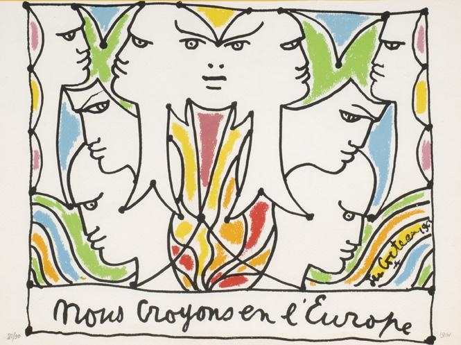 Lithographie Originale Signée Jean Cocteau - L'Europe Notre Patrie (2) - Années 1940-60