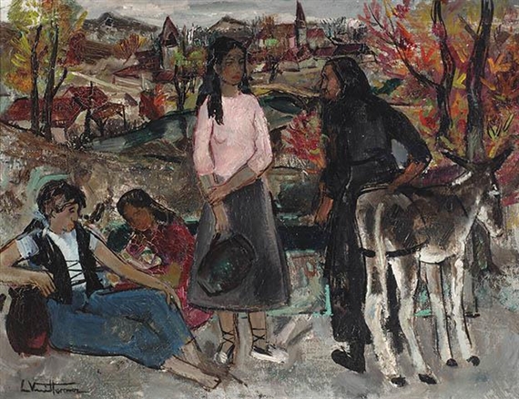 2 works: Sitting and Standing Figures Aside a Donkey; Working the field by Louis Vuillermoz