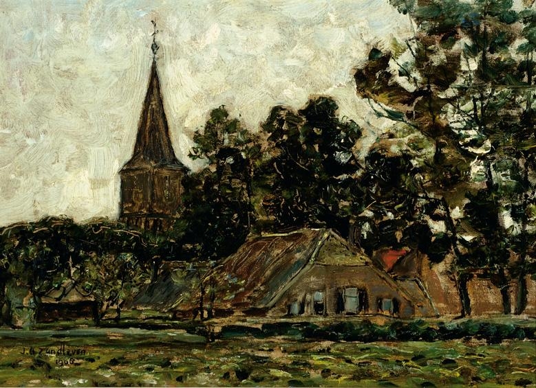 Artwork by Jan Adam Zandleven, View of the church of Gorsel, Made of Marouflé