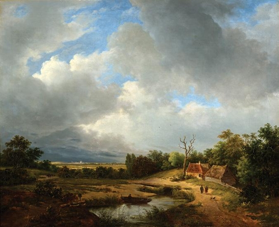 Figures in summer landscape - Petrus Johannes van Veen