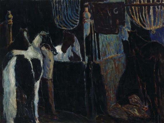 Horses in a stable by Johannes Maria Groenestein