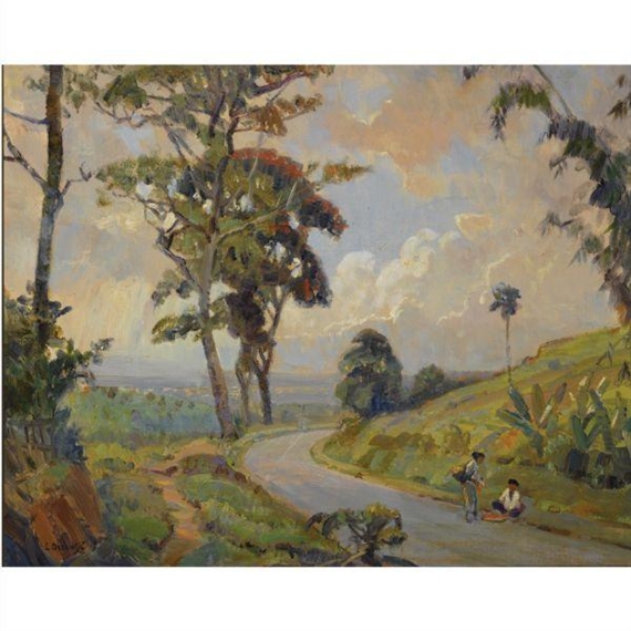 Ernest Dezentjé | An Indonesian landscape with terraced rice