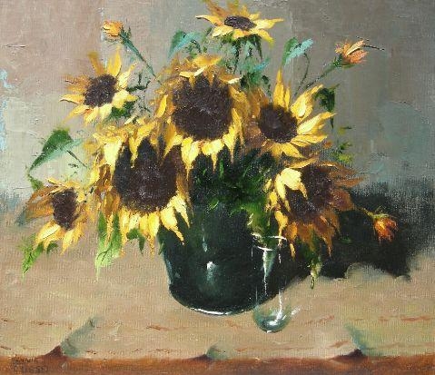 Artwork by Hennie Griesel, STILL LIFE WITH SUNFLOWERS