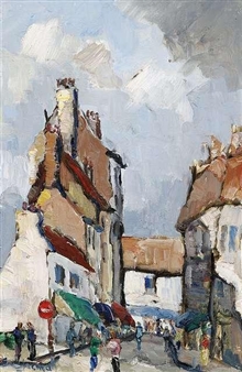 Two works: Jumble sale at Brussels old town; A streetscape - Jacques Mahy
