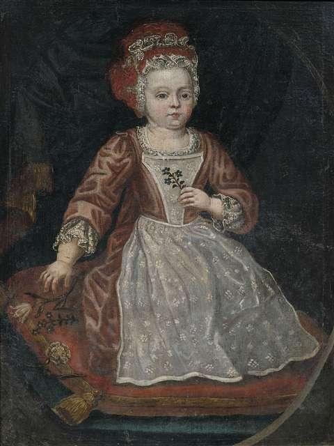 Portrait of a young girl sitting on a pillow by German School, 18th Century, 18th century