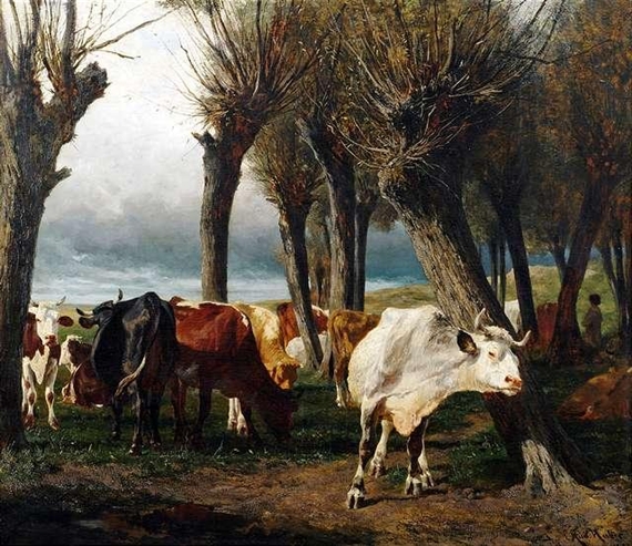 Cattler herd under pollarded willows by Carl Rudolf Huber, 1873