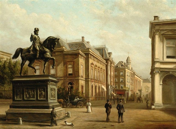Figures by the palace Noordeinde by Willem de Haas Hemken
