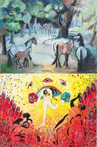 2 WORKS: HORSES IN A WOOD; DEATH IN THE SUN by Sylvia Cooke-Collis