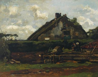 Artwork by Wilhelmus Hendrikus Petrus Johannes de Zwart, A man and woman by a farm, Made of Oil on canvas