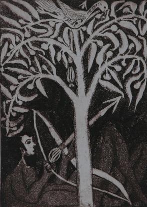 Artwork by John Ndevasia Muafangejo, SHOOTER BIRDS, Made of etching