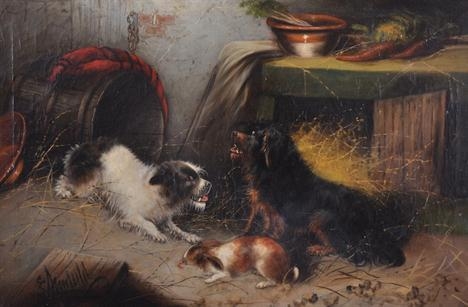 Two terriers and a rabbit by Edward Armfield
