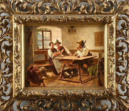 Emil Rau | Two young farmers with a smoking hunters in the parlor ...