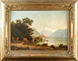 View of Lake Geneva with the Château de Chillon by Raphael Carl Reinhard
