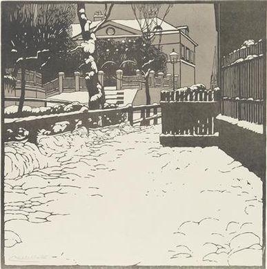 Artwork by Carl Moll, "Snow-covered Villa in DÃ¶bling", Made of colour woodcut