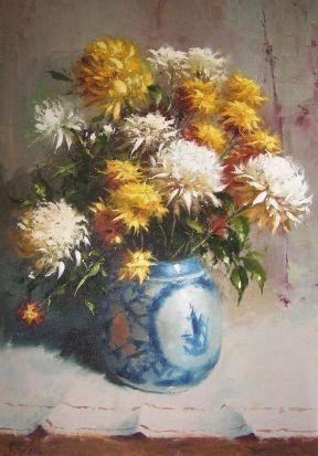 STILL LIFE WITH CHRYSANTHEMUMS by Hennie Griesel