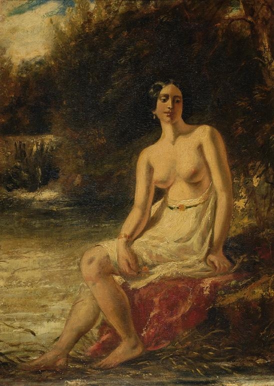A female half nude in a landscape by Gustave Courbet, 19th century