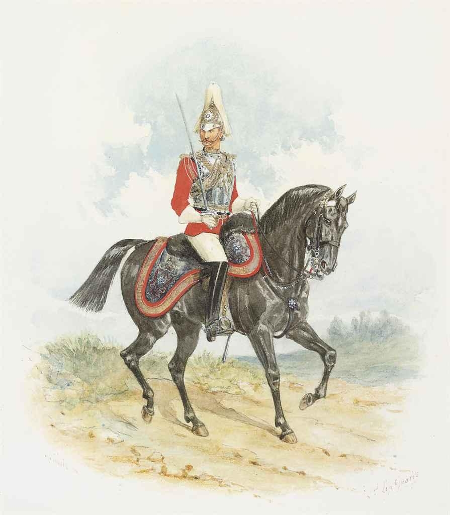Richard Simkin | A mounted officer of the 2nd Lifeguards (1888) | MutualArt