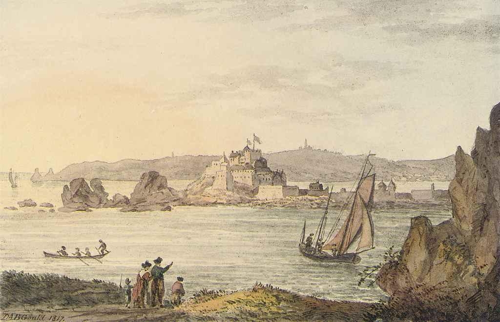 Artwork by D.A.B. Gould, Two works : Elizabeth Castle, Jersey ; Castle Cornet, Guernsey, Made of pencil and watercolour