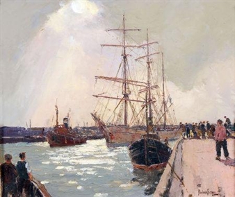 Coming Home (Shipping and Figures at Great Yarmouth Harbour) - Rowland Fisher