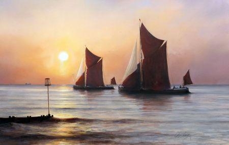 Thames Barges at Sunset by Christine Slade