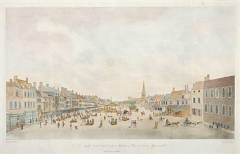 2 works: A South East View of the Market Place in Great Yarmouth; A North West View of the Quay of Great Yarmouth - John Butcher