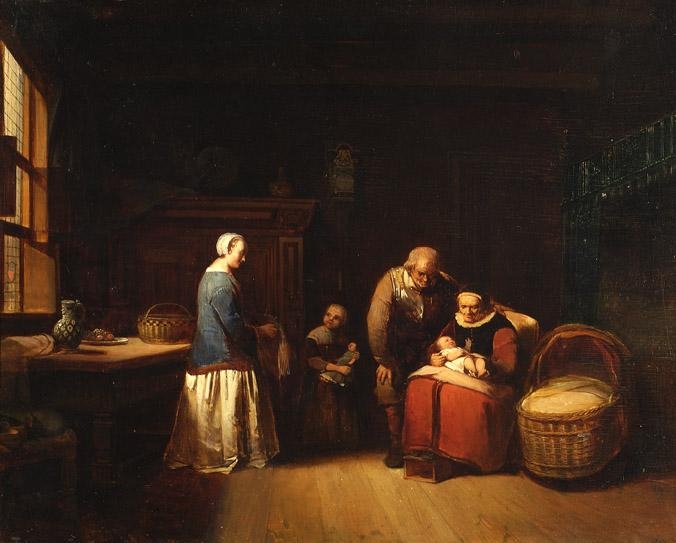 Artwork by Geret Jasink van de Poll, Grandmother with child in her lap, Made of Oil on panel