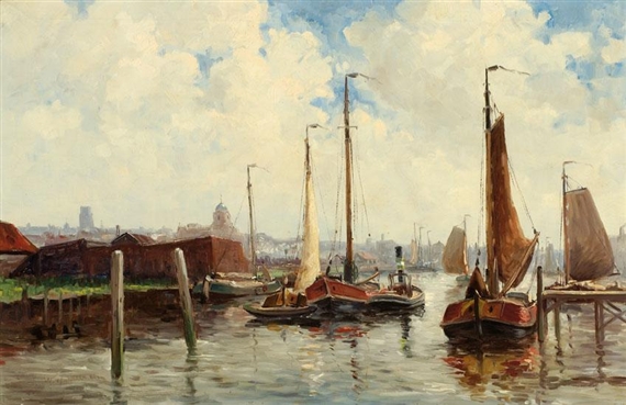 Harbour scene by Willem Horselenberg