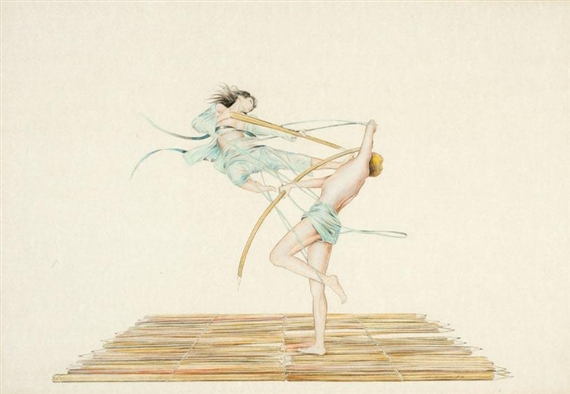 Composition of a man and woman playing with pencils by Corstiaan de Vries