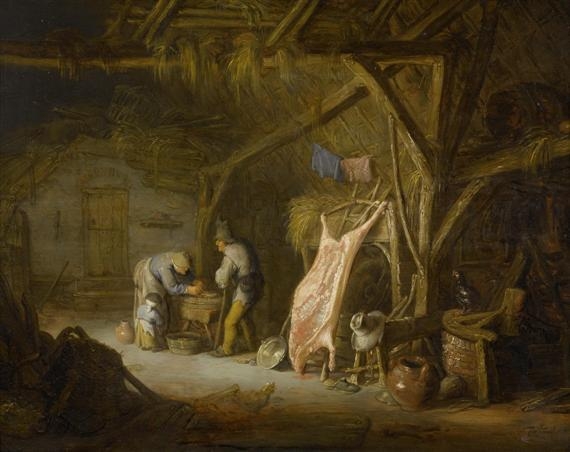 Peasant family in a barn by Isack van Ostade, 1638