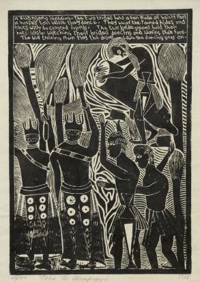 A KUANJAMA WEDDING by John Ndevasia Muafangejo, 1973