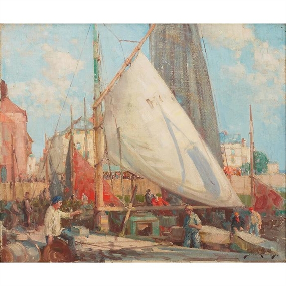 Preparing for Fishing, Honfleur by William Lee-Hankey, Circa  1900