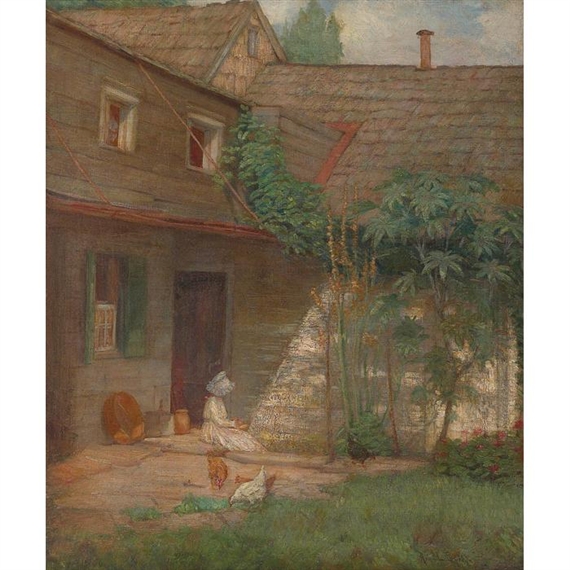 American Farmyard with Castor Bean Tree by Anna Lee Stacey, Circa 1894