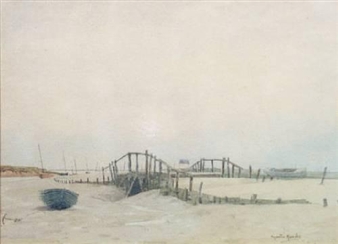 2 works: The Sheep Bridge, Blakeney; Boats at Blakeney - Martin Hardie