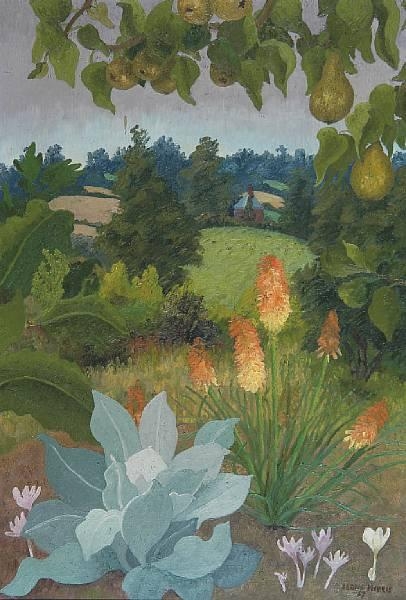 Landscape from under a pear tree, Benton End garden by Sir Cedric Morris, 1967