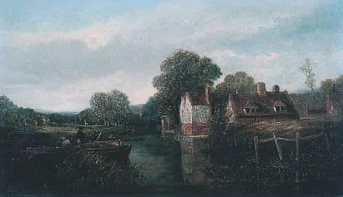 Artwork by John Crome, John Berney Crome, View of cottages at Thorpe on the River Yare near Norwich, Made of Oil on canvas