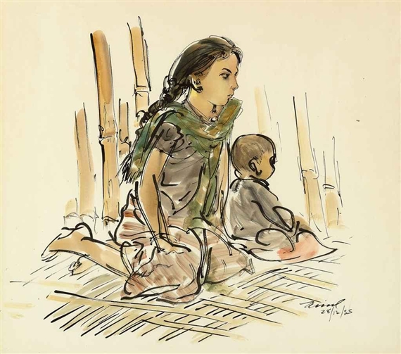 Untitled (Two Children) by Zainul Abedin, 1955