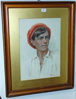 Portrait of a young boy in a red beret - A. Moriani